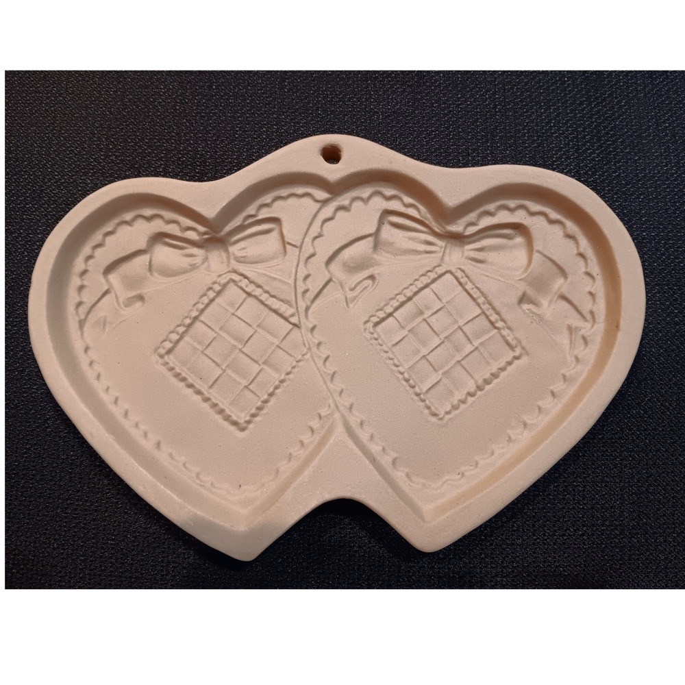 Vintage 1988 Brown Bag Cookie Art Double Heart Mold Hill Design Tan Ceramic 80s